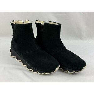 Sorel Women's Kinetic Boot Size Waterproof Short Bootie Black Suede Sherpa 9US $
